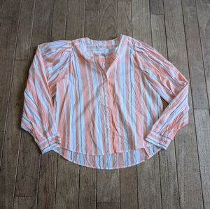 Nwt Women's A New Day Striped Puff Sleeve Button Up Blouse Size Medium